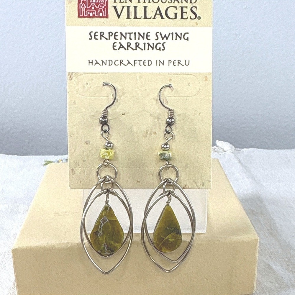 Ten Thousand Villages Serpentine Swing Earrings Handcrafted
